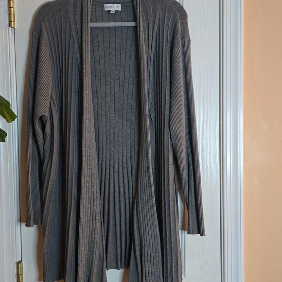 Gray Ribbed Open Cardigan - Picture 1 of 5